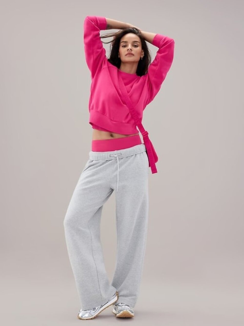 New Athleta L Easy Fleece Crew Relaxed Sweatshirt Dahlia Pink Large Regular